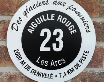 Hand Stenciled Les Arcs Ski Piste Sign: Aiguille Rouge Custom Wall Art