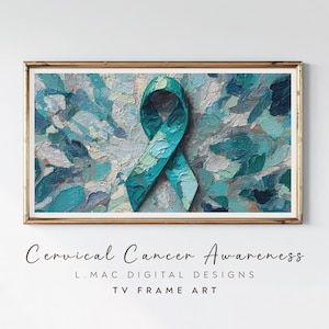 Teal Ribbon Frame TV Art Set: Zervikal Cancer Awareness Kunstwerk für die digitale Anzeige