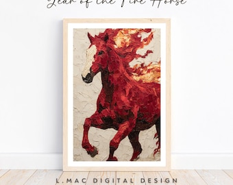 2026 Chinese Year of the Fire Horse Wall Art: New Year Digital Print Artwork
