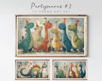 Marco de cumpleaños con temática de dinosaurios para TV: Arte de celebración para pantalla digital