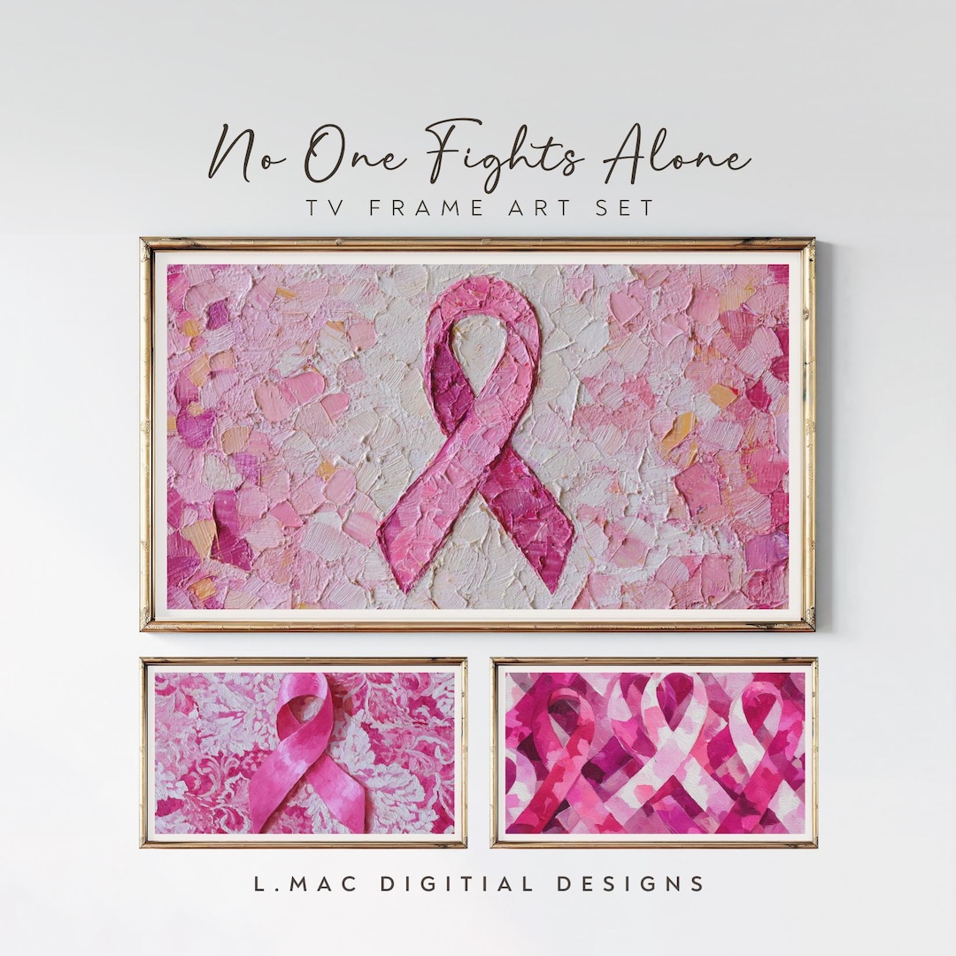 Pink Ribbon Frame TV Art Set: Breast Cancer Awareness Artwork for ...