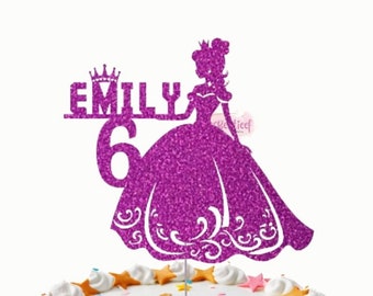 Topper de pastel de princesa, topper de pastel de princesa, topper de pastel de princesa personalizado, decoraciones de fiesta de princesa, tema de cumpleaños de princesa