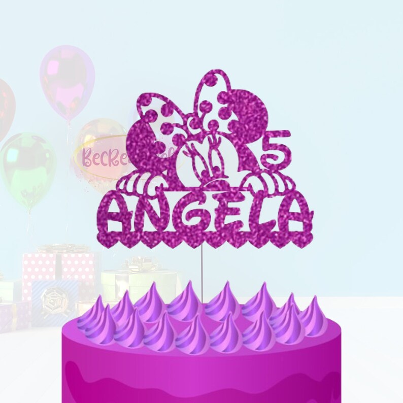 Glitter Minnie Mouse Cake topper / Minnie Mouse cake topper / minnie lover / Decoración de pastel personalizada / Decoración de fiesta de cumpleaños /niñas imagen 1