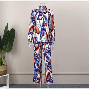 Fashion Printed Long Sleeve Shirt 2 Piece Set Women Loose Turndown Collar Tops Suits Female Casual Straight Pants Outfis image 4