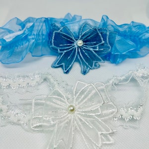 blue/white bridal garter