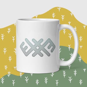 Lithuanian Ornaments Mug Fire, Millennial Grey Colors, Baltic Pagan Symbols, Cultural Heritage, White Glossy Drinkware 11oz