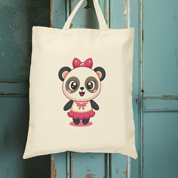 Panda Coquette Tote Bag, Cotton Canvas Tote Bag, Animal Cute Shopping Bag, Minimal Tote, Animal Tote, Bear Bag, Colourful Bag, Shopper Panda