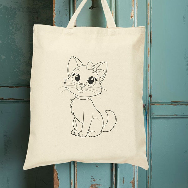 Cat Coquette Tote Bag, Line Art Cat Bag, Cotton Canvas Tote Bag, Animal Cute Shopping Bag, Minimal Tote, Animal Tote