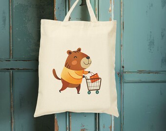 Capybara Tote Bag, Cotton Canvas Tote Bag, Animal Cute Shopping Bag, Minimal Tote, Animal Tote Bag, Carpincho Rodent Bag, Colourful Bag