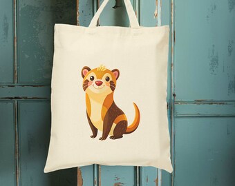 Cute Ferret Tote Bag, Smiling Ferret Cotton Canvas Tote Bag, Pet Animal Bag, Ferret Mom Gift, Weasel Tote