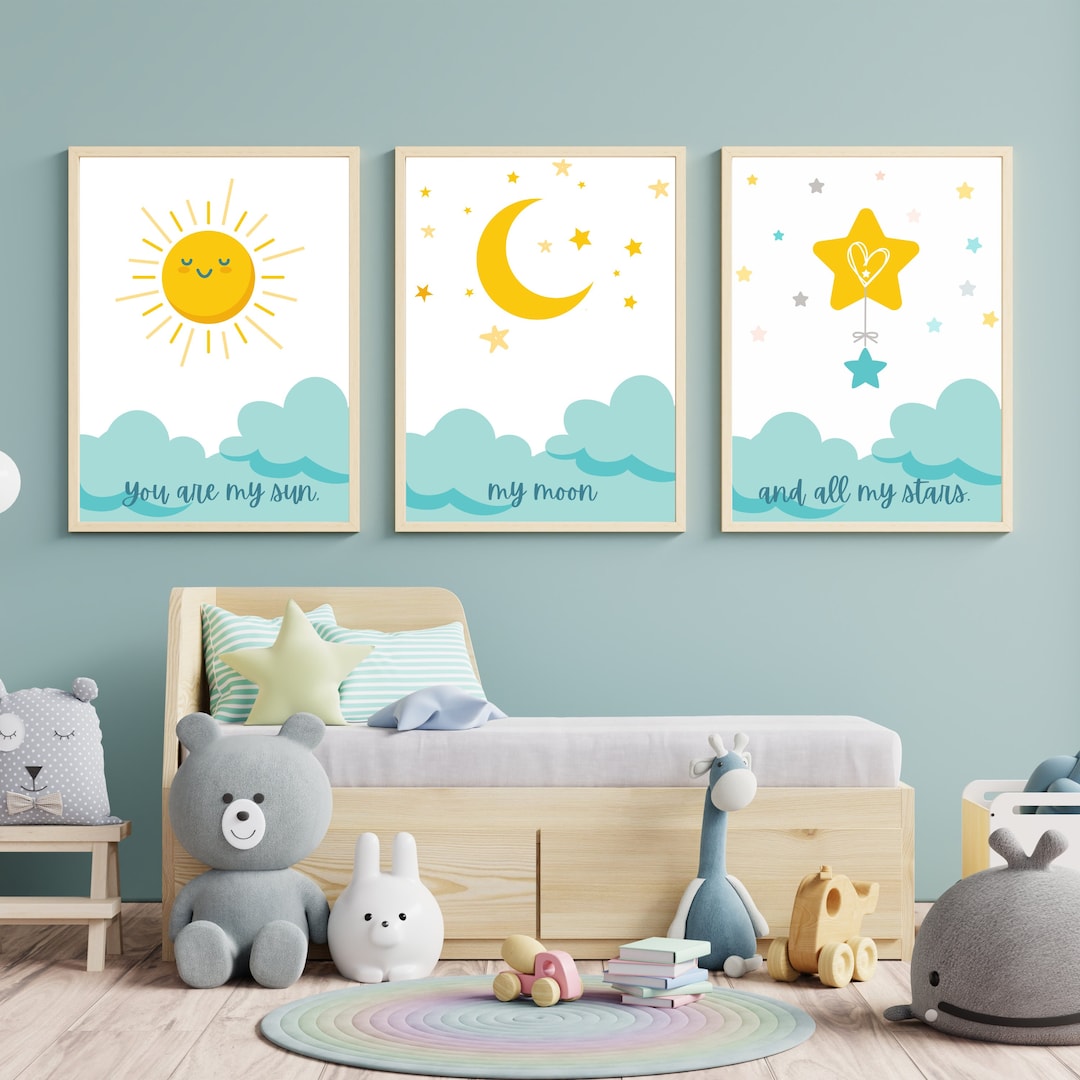 Sun, Moon and Stars Nursery Digital Downloadable Prints X3 - Etsy