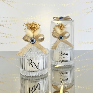 Unique Evil Eye Beaded Wedding Candle Favors for Guests, Personalized Candle with Mother of Pearl Evil Eye Wedding Favor, Wedding Gift Guest