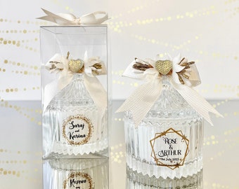 Elegante Hochzeitskerzenbevorzugungen, personalisiertes Glasglas, Massenbrautgeschenk