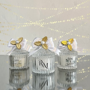 Unique Gold Mistletoe on Glass Candle Favors for Guests, Wedding Personalized Bulk Favor in Box, Elegant Wedding Gift Guest
