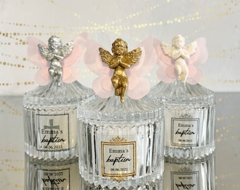 Luxury Angel on Glass Candle Baptism Favors, First Holy Communion Favors for Guests, Baby Shower Thank You Favor, Baptism Girl Favors