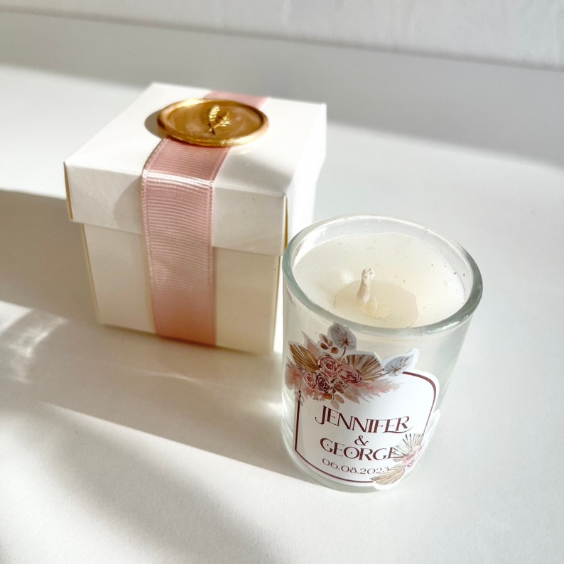 Elegant Personalized Shot Glass Candle Favors with Box, Luxury Wedding Party Thank You Bulk Favors for Guests, Wedding Souvenirs Party Gift Pink