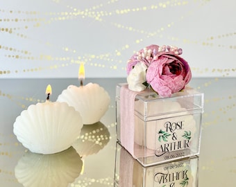 Personalized Elegance Wedding Candle Favors for Guests, Pink Flowers Wedding Favors Boxes, Thank You Party Seashell Candle Favor in Bulk