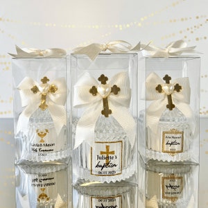 Luxury Personalized Baptism Favors for Guests, Christening Candle Bulk Favor, First Communion Favor Cross in Glass, Baptismal Souvenir