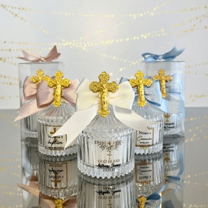 Unique Gold Cross on Glass Candle Baptism Favors for Guests, Jesus Cross Communion Favor, Christening Thank You Gifts Guests