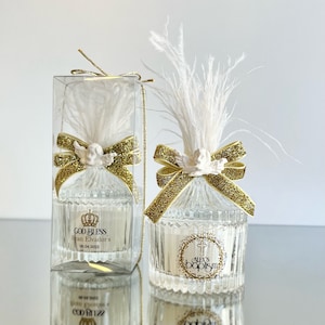 Luxury Glitter Ribbon Baptism Candle Favors for Guests, First Holy Communion Bulk Favors, Christening Guests Gifts, Baptism Thank You Favor