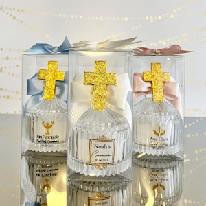 Personalized Gold Cross-themed Baptism Candle Favors, First Communion Favor for Guests, Baby Baptism Party Thank You Bulk Favor
