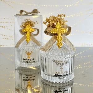 Unique Gold Cross on Glass Candle Baptism Favors, First Communion Favors for Guests, Baptismal Souvenirs, Christening Bulk Favors for Guest