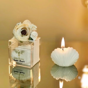 Personalized Baptismal Souvenir Girl Favors in Bulk, Unique Holy Communion Oyster Candle Favors for Guest, Christening Favors in Box