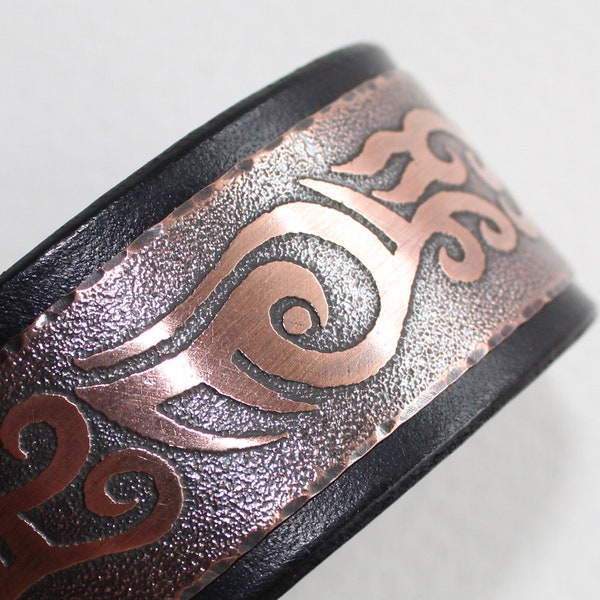 Tribal, maori  - mens leather bracelet, copper, metal bracelet (vegetable tanned leather). Size info in item description