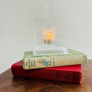 Vintage Frosted Glass Village Chapel, Christmas Church Tea Light Holder