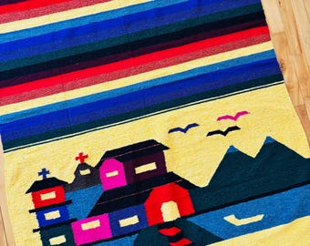 Vintage Cancun Mexican Handwoven Blanket