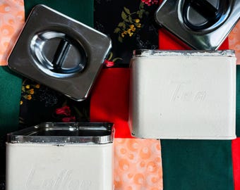 PAIR-Vintage Coffee and Tea Masterware Canette Painted Chrome Canister Set