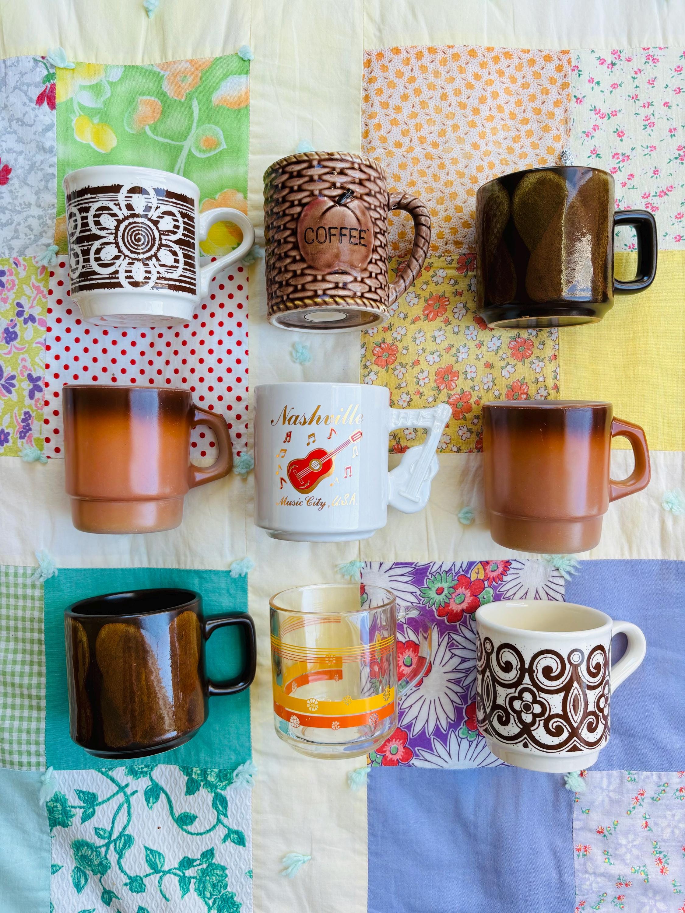 5色セット * ファイヤーキング FIRE KING レースドット 赤 青 水色 茶色 橙 ファイヤーキングマグカップ5色5個セット