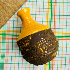 Vintage Yellow Lava Laurentian Pottery Canada  Vase, Mid Century Canadian Pottery