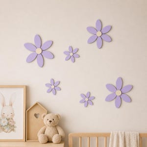 Väggdekoration för barnrum, träväggblommor set med 6, väggkonst för prinsessor, barnrumsdekoration för flickor, väggdekoration för prästkragar, välj din storlek 6 cm-12 cm