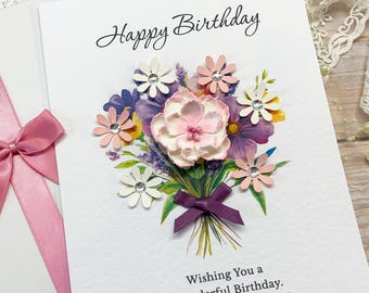 Personalised Birthday Card - Luxury Handmade Custom Floral Greeting For Her Wife Mum Mother Grandmother Girlfriend Grandma Nan Mummy Flowers