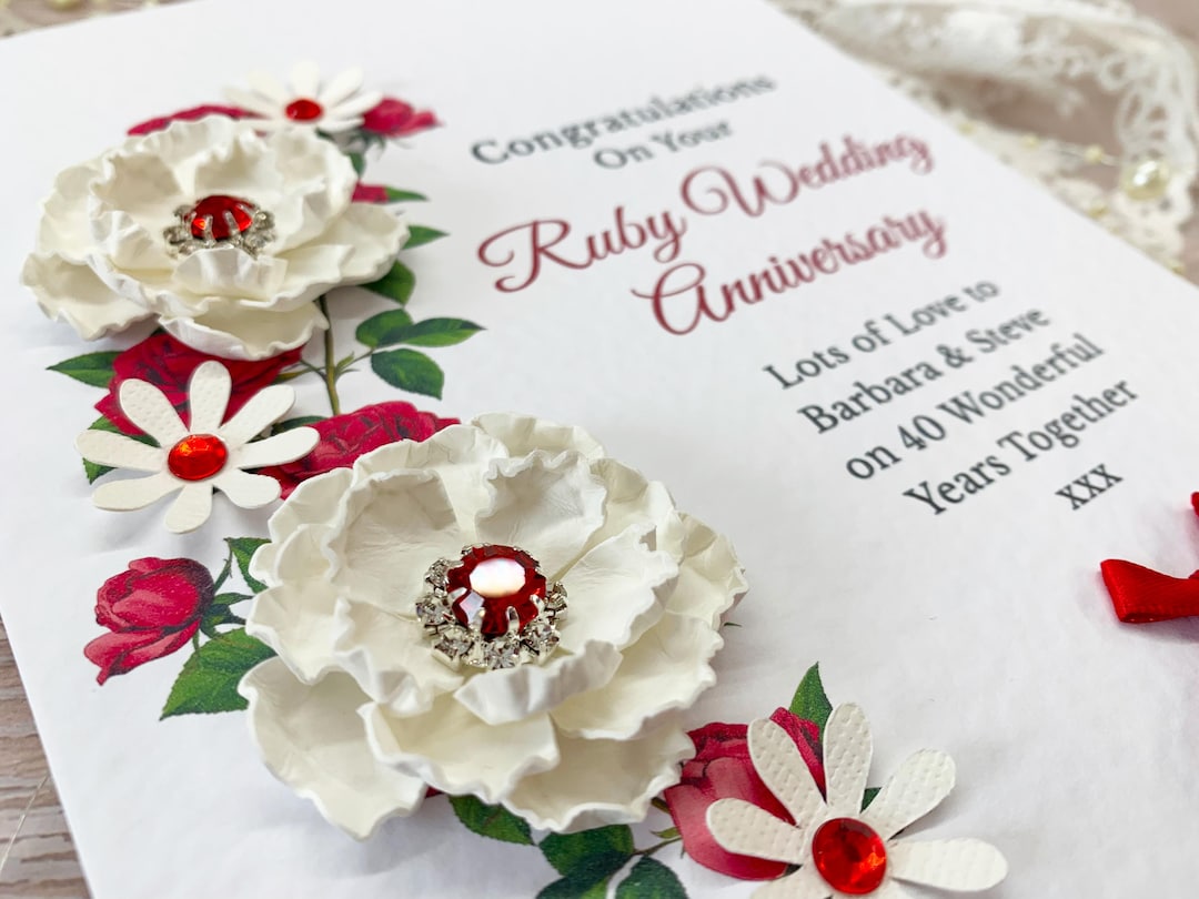 40th Ruby Wedding Anniversary Card Personalised Handmade Luxury Boxed ...