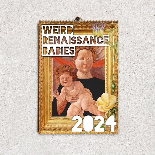 Bizarrer Renaissance Baby 2024 Kalender • Lustiges hässliches Mittelalter Kunst Babys • Kunst Geschichte Geschenk • Ästhetischer Schrullig Alt Moderner stilvoller Kalender •
