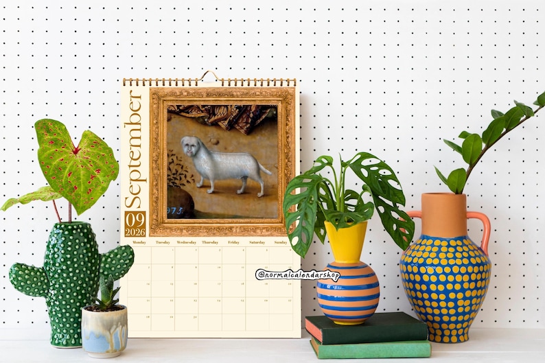 Calendario de pared 2026 de perros renacentistas raros • Arte de perros medievales feos • Calendario estético peculiar, extraño y divertido • Regalo para amantes del arte • Calendario moderno imagen 2