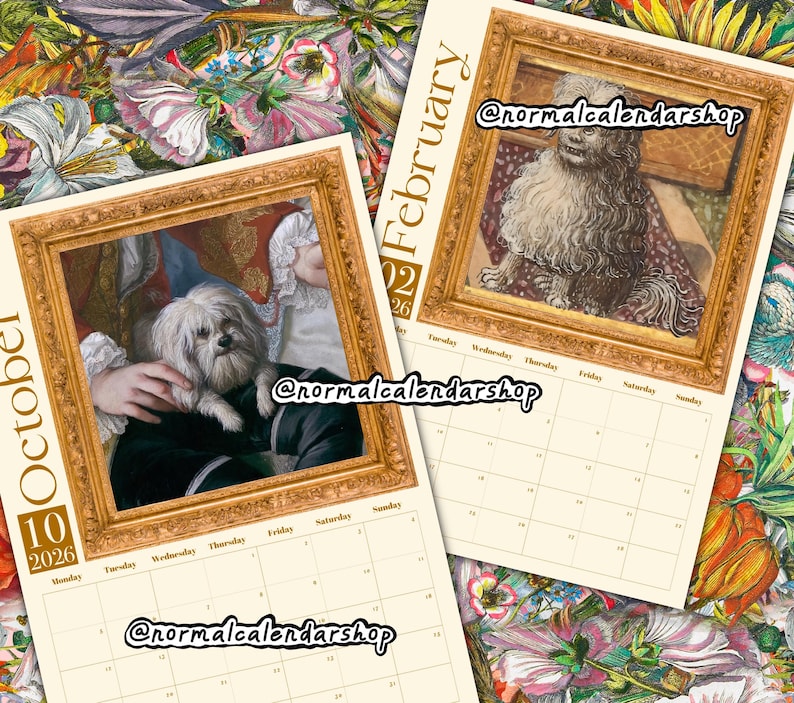 Calendario de pared 2026 de perros renacentistas raros • Arte de perros medievales feos • Calendario estético peculiar, extraño y divertido • Regalo para amantes del arte • Calendario moderno imagen 5