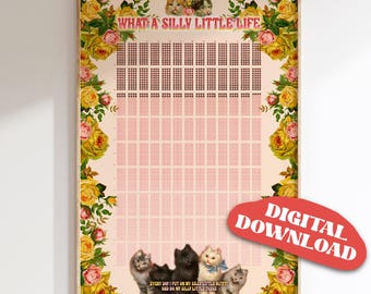 Printable What a silly little life calendar • Existential Memento mori Calendar • Kitch Cat Wall Art • Ugly Calendar • Weird Birthday gift