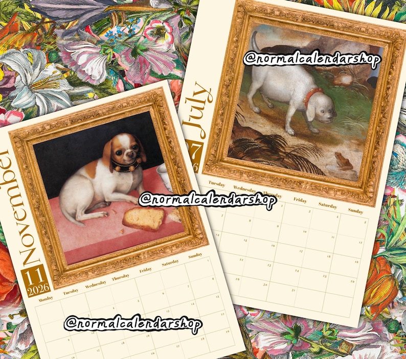 Calendario de pared 2026 de perros renacentistas raros • Arte de perros medievales feos • Calendario estético peculiar, extraño y divertido • Regalo para amantes del arte • Calendario moderno imagen 4
