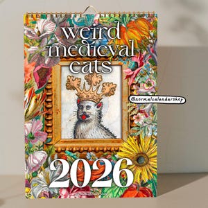 US & CA Funny Medieval Cats 2026 Wall Calendar • Weird Medieval Cats • Ugly Renaissance Art • Cat Lover gift Christmas 2026 Stylish calendar