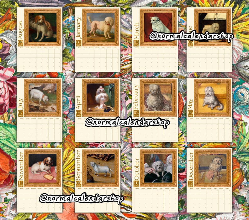 Calendario de pared 2026 de perros renacentistas raros • Arte de perros medievales feos • Calendario estético peculiar, extraño y divertido • Regalo para amantes del arte • Calendario moderno imagen 6