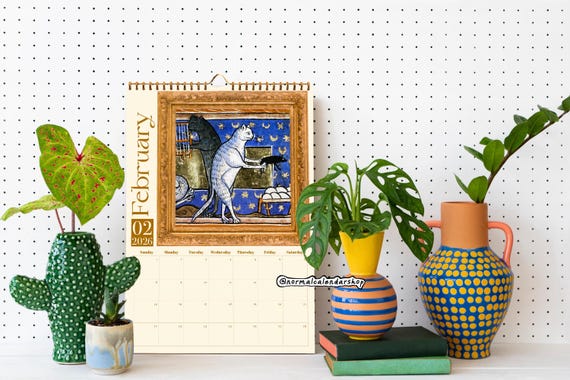 2026 Ugly Medieval Cats Calendar Whimsical Cat Design Large Font Easy To Read Calendar Decoration For The Entrance Hall & Bedroo - 21 - View #6
