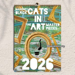 Calendario 2026 de Gatos Negros en Obras Maestras de Bellas Artes • Calendario Divertido de Gatos Negros en Obras de Arte y Pinturas Famosas • Regalo para Amantes del Arte y los Padres de Gatos