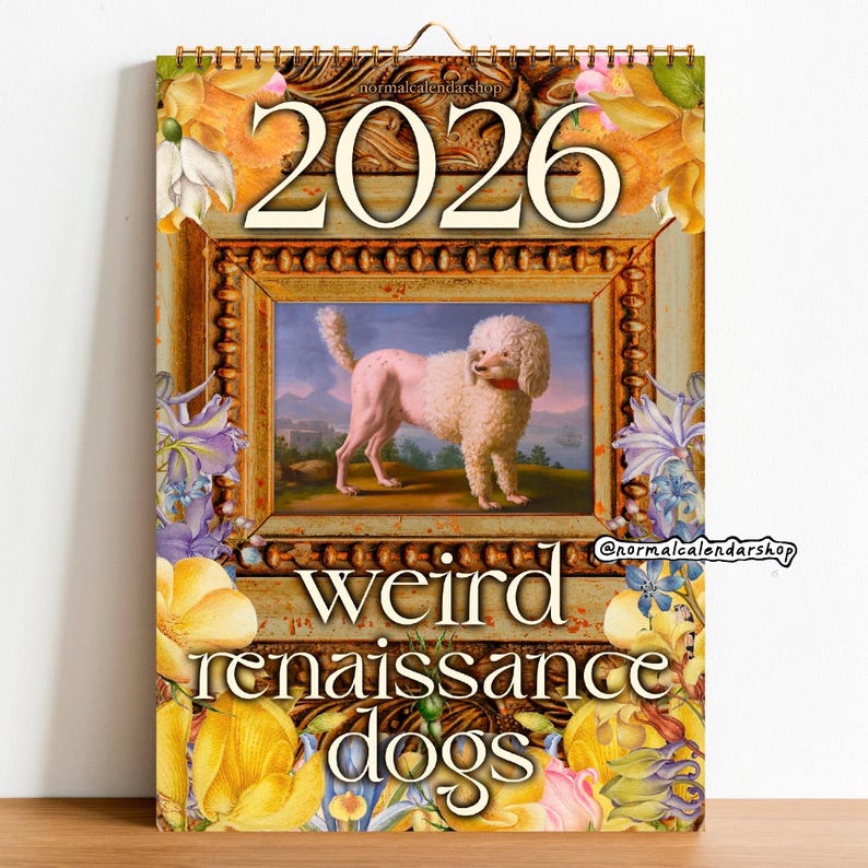 Calendario de pared 2026 de perros renacentistas raros • Arte de perros medievales feos • Calendario estético peculiar, extraño y divertido • Regalo para amantes del arte • Calendario moderno imagen 1