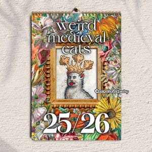 US & CA Mid-Year 2025/2026 Wall Calendar • July 2025 - June 2026 Weird Medieval Cats Wall • Funny Ugly Renaissance Cat Art • Cat Lover gift