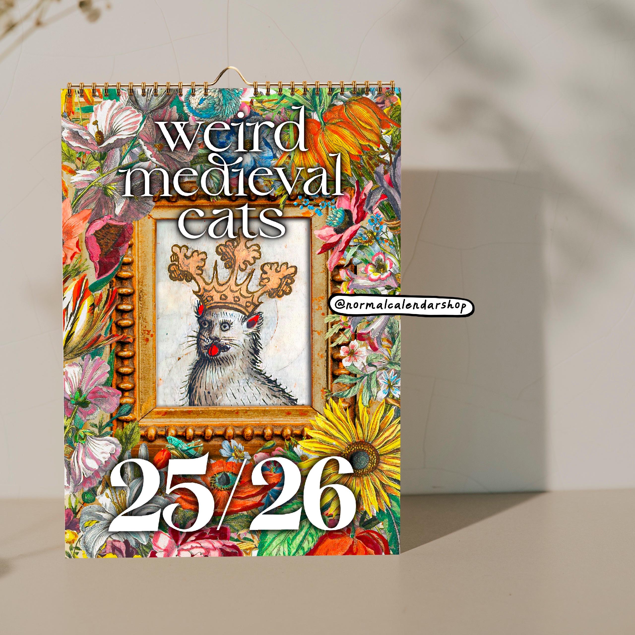 Mid-year 2025 - 2026 Wall Calendar • Weird Medieval Cats • Funny Ugly Cats Artsy Modern Aesthetic • Cat parent gift • Minimalist Modern