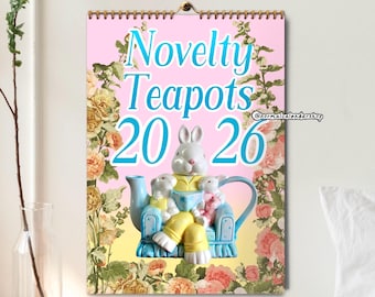 Novelty Teapots 2026 Calendar • Kitsch Funny weird Calendar • Cottagecore Coquette Pink Kawaii Aesthetic • Cute Christmas Tea Lover gift •