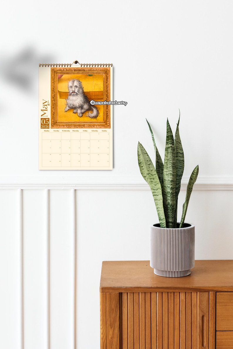 Calendario de pared 2026 de perros renacentistas raros • Arte de perros medievales feos • Calendario estético peculiar, extraño y divertido • Regalo para amantes del arte • Calendario moderno imagen 3